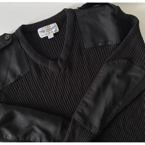 Crew Outfitters Commando Sweater‎ Men's Sz Small Patch Ribbed Black V Neck - Picture 1 of 12